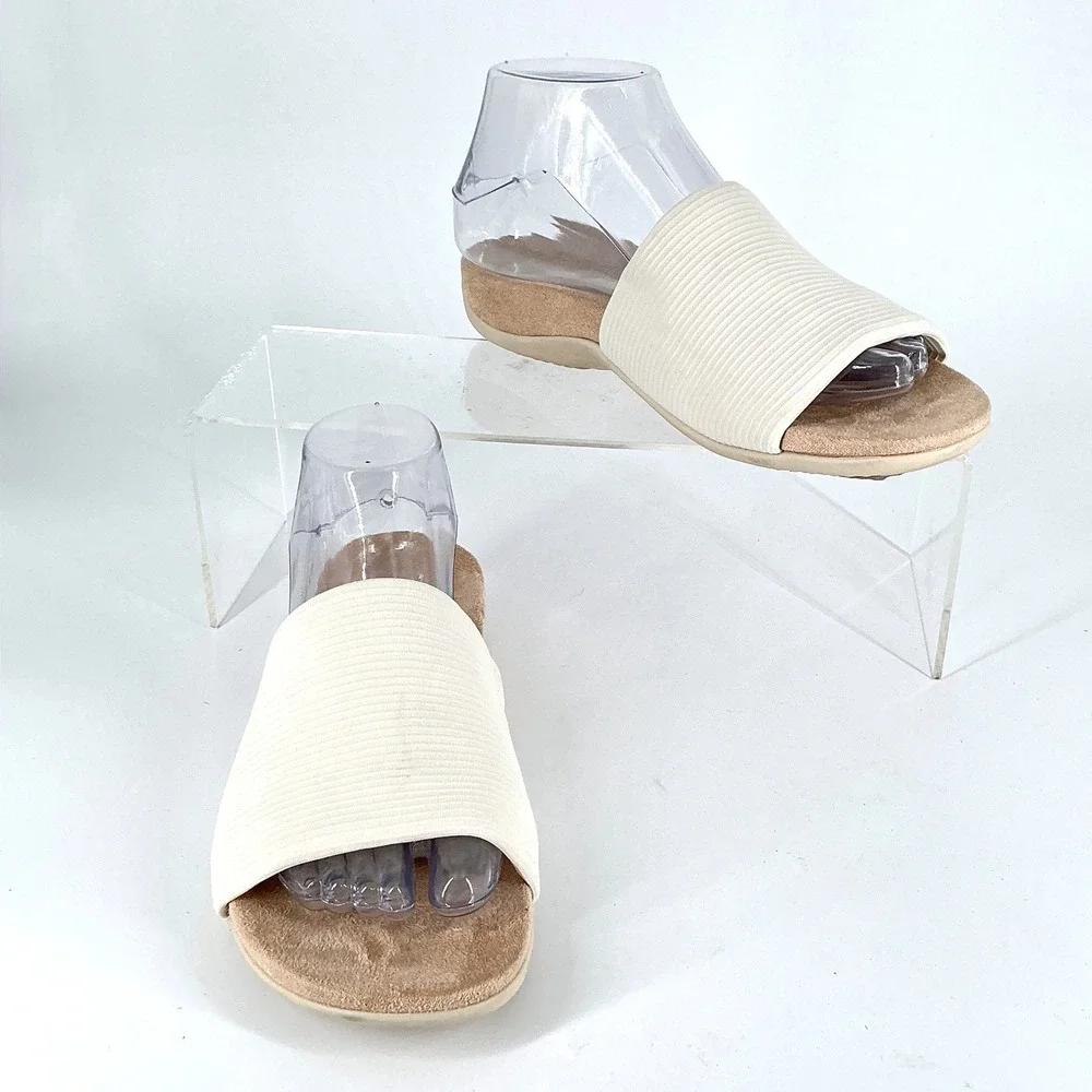 Vionic Size 8 Cream Slide Sandals  Orthopedic Arch Support Comfort Renie Knit